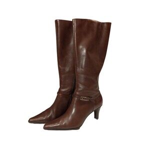 Vintage Circa Joan & David Brown Knee High Tall Boots Stretchable Calf Sz 8